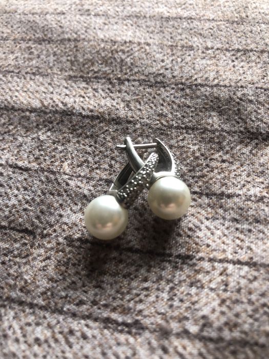 Сережки з перлинами та фіанітами