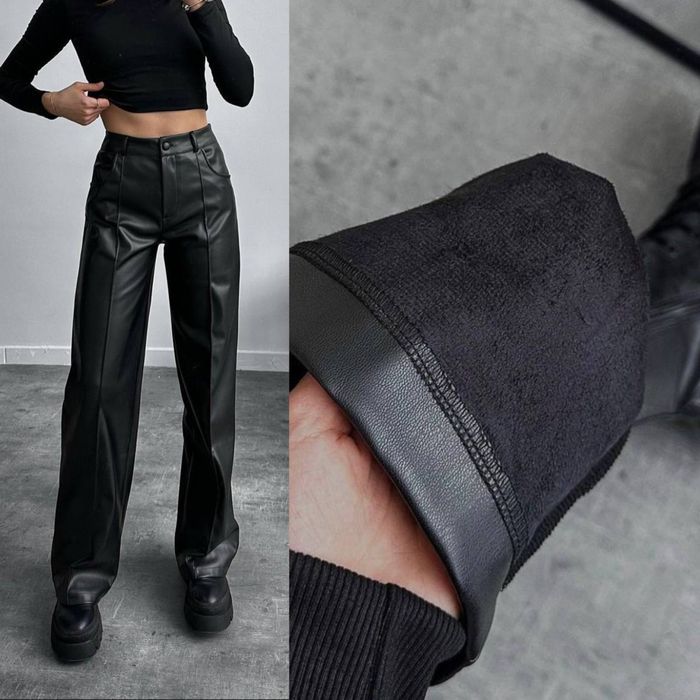 Штани жіночі еко шкіра на флісі . Штани палаццо зі стрілками