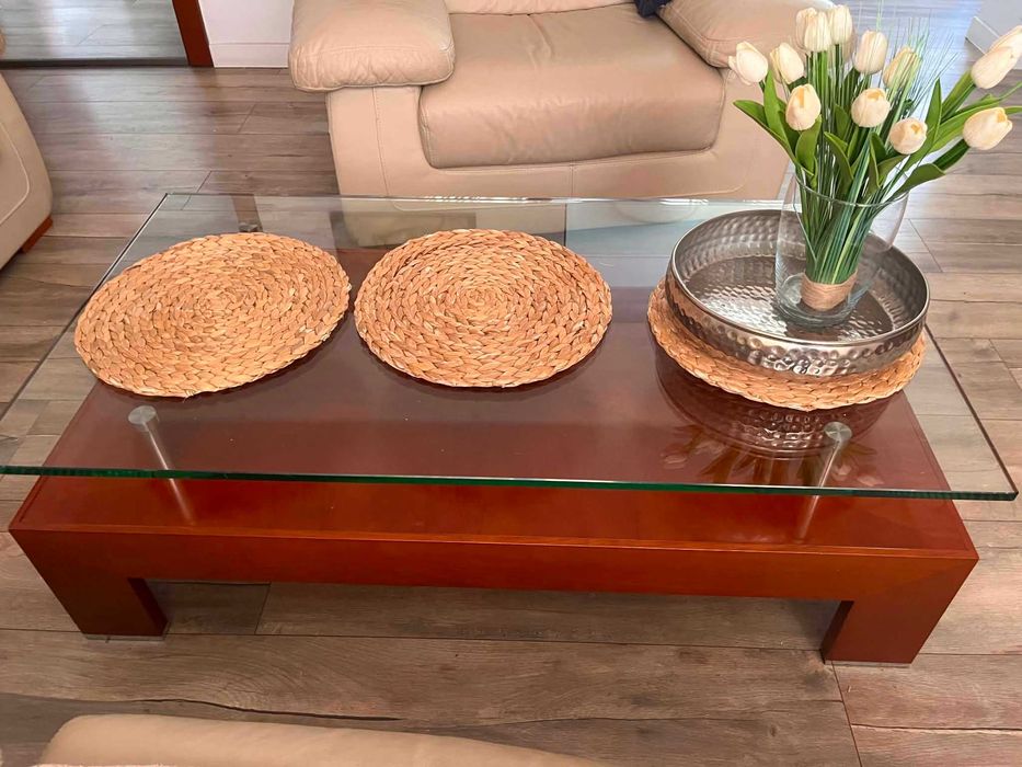 Komplet mebli do salonu - szafka RTV + półka + stolik + lampa