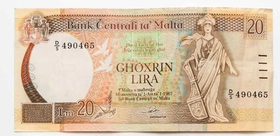 Malta 20 lira 1989 P.44 Rzadki