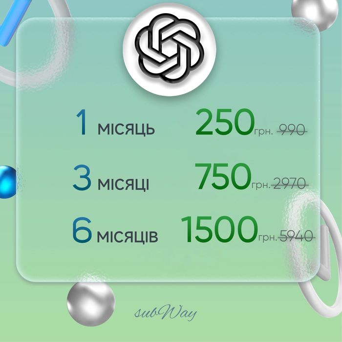 Спотіфай Преміум, Ютуб Преміум, ЧатГПТ Плюс, Нетфлікс 4К пакет