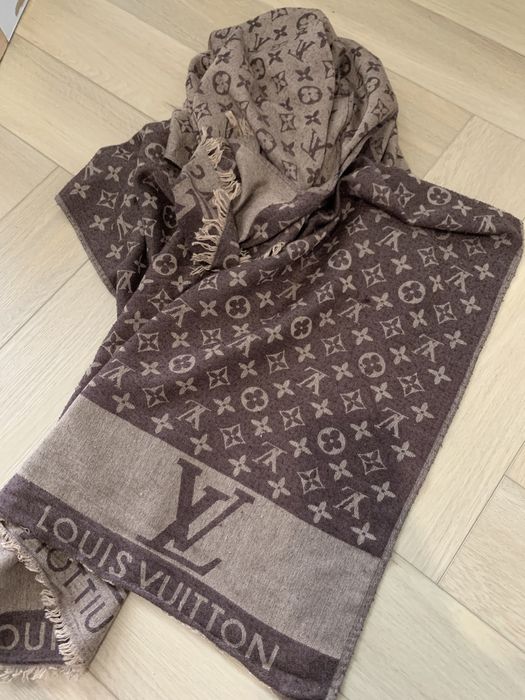 Szalik chusta Louis Vuitton LV brązowa nude monogram