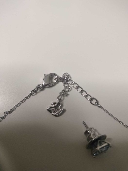 Conjunto Swarovski Colar + Brincos Cristal Azul Corte Quadrado