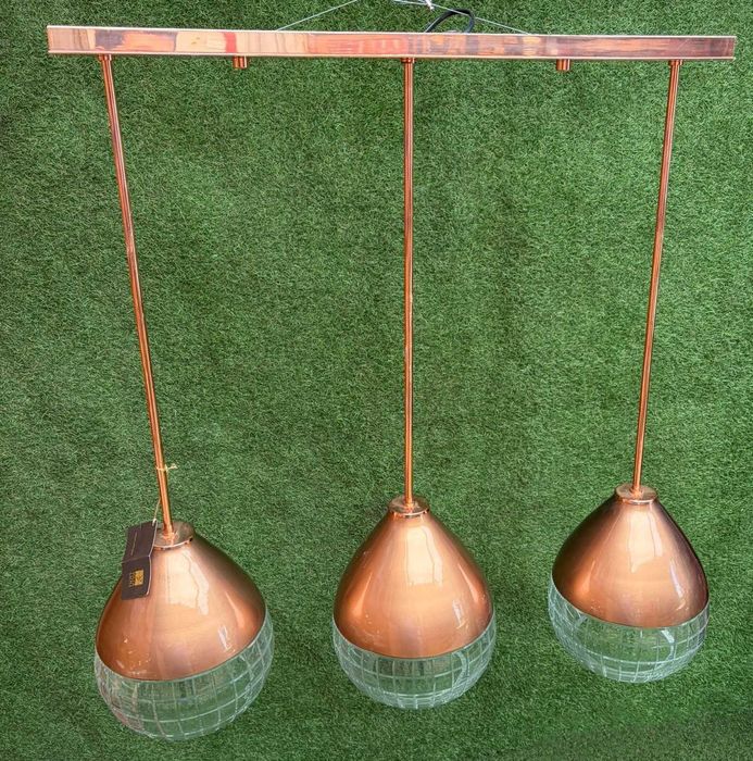 Candeeiro de teto 3 lumes acamamento em cobre 77 cm de altura