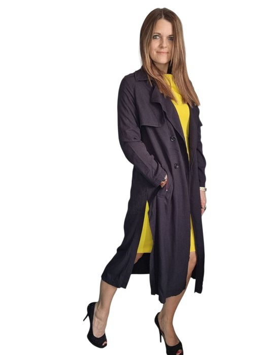 Długa narzutka H&M czarna rozmiar s 36 plaszcz