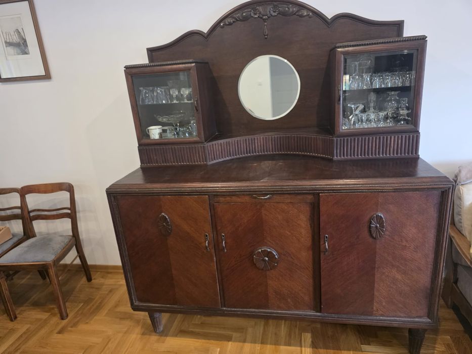 Kredens antyczny vintage z lustrem lite drewno