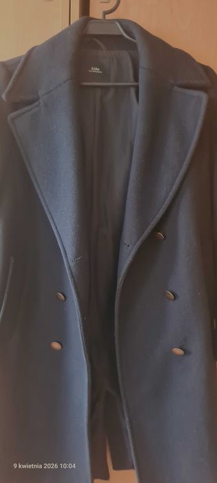 Płaszcz ZARA, czarny XS, 54% wełny, stan bdb