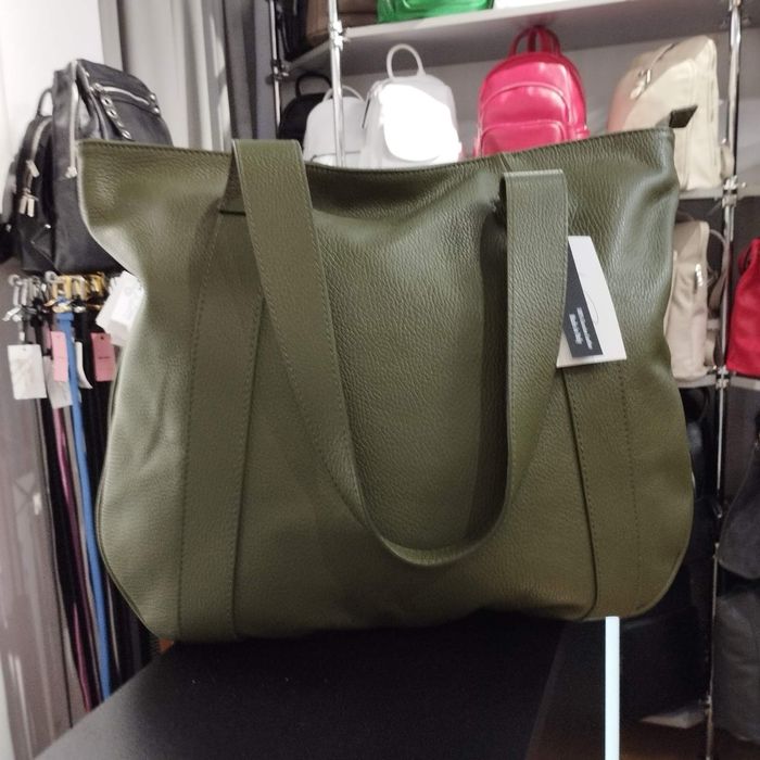 Велика сумка шкіряна хакі олива Сумка італійська хобо Велика сумка
