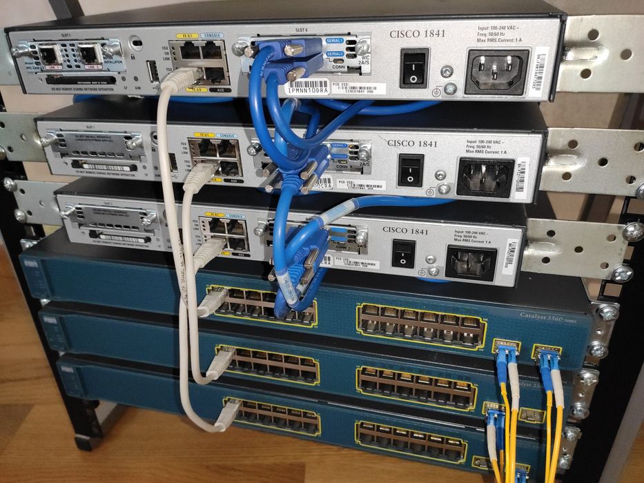 Cisco Lab для CCNA/CCNP/DevNet: 3x1841 (RAM/Flash Upgrade) + 3x3560 + Стійка 10U