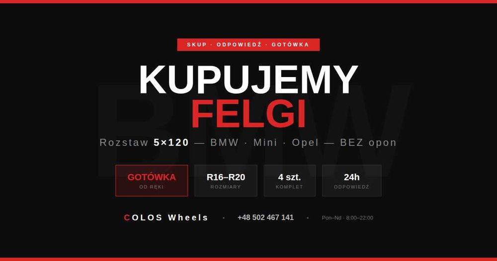 Skup felg aluminiowych 5x120 BMW gotówka od ręki | COLOS