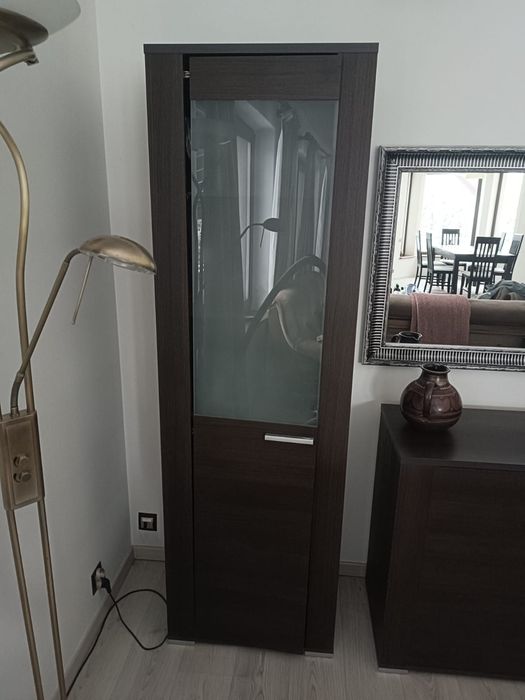 Komoda RTV i witryna szklana wenge ciemny komplet zestaw