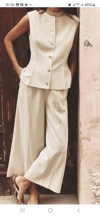 Stylowy nowy lniany  komplet damski r.38 Zara