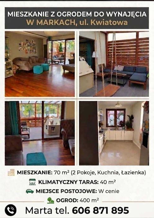 Mieszkanie 2 pokojowe Marki + ogród