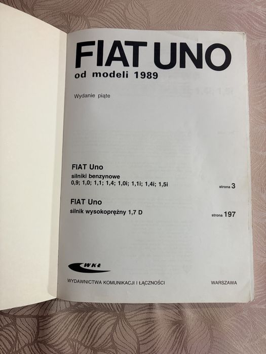 Fiat Uno Ksiazka napraw i regulacji WKŁ wydanie piąte