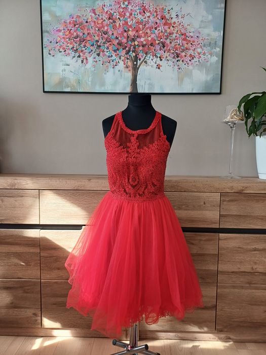 Sukienka czerwona  Rozm M tiulowa koronka