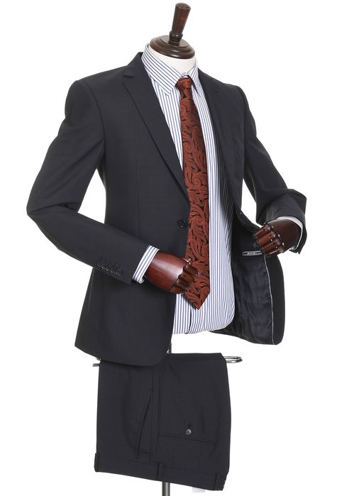 MANGUUN modny granatowy garnitur męski w krateczkę slim fit r. 46