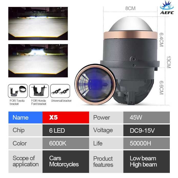 Світлодіодні Bi LED Лінзи 2.5-3.0 дюйми двохчипові 12-24v
