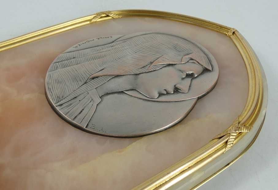 Duża KROPIELNICA Matka Boża Maryja alabaster mosiądz 29,5 cm