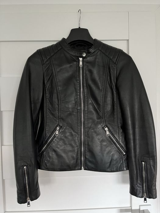 Kurtka biker ramoneska czarna skórzana