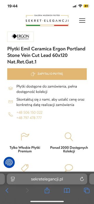 Nowe 2 opakowania płytek PORTLAND STONE VEIN CUT 60 cm 120cm
