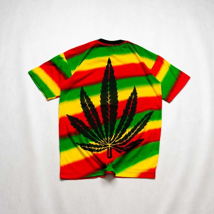Vintage Rasta t-shirt w paski z nadrukiem L