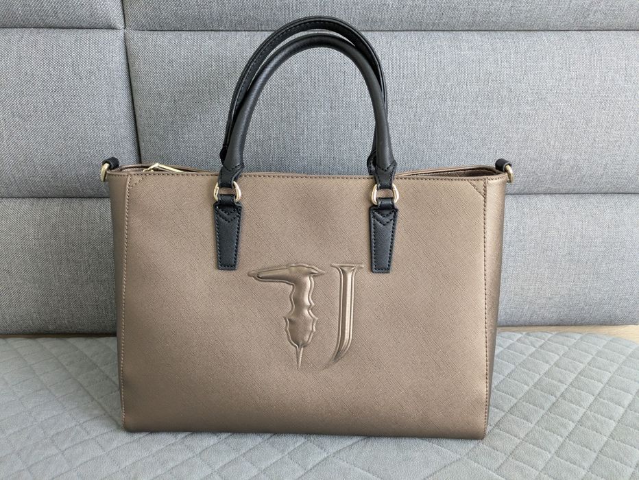 Torebka damska typu Shopper, na ramię, shopperka - Trussrdii Jeans - brązowo-złota, przesyłka gratis