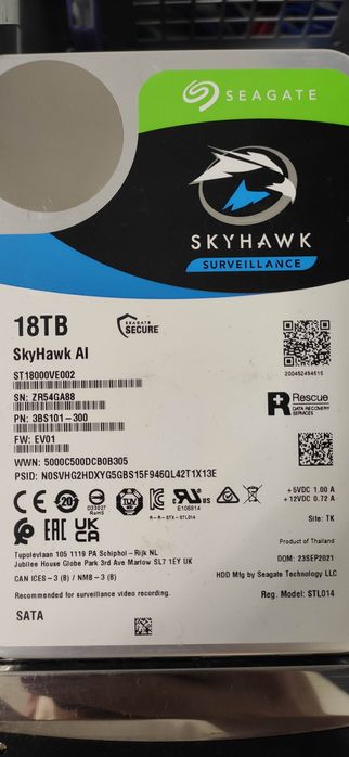 Жесткий диск Seagate SkyHawk Al HDD 18 TB 7200 rpm 256 MB ST18000VE002