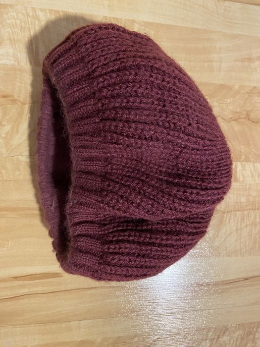 Moherowy beret ocieplany bordowy ciepły zima Vintage