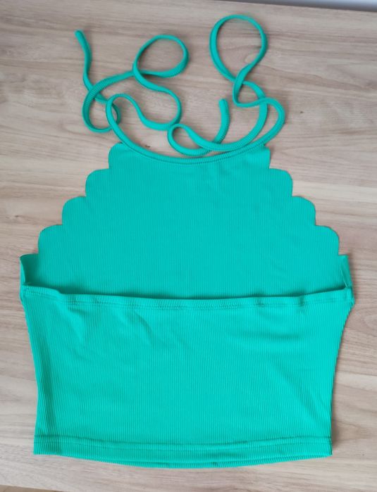 Crop top XS 34 zielony wiązany na szyi