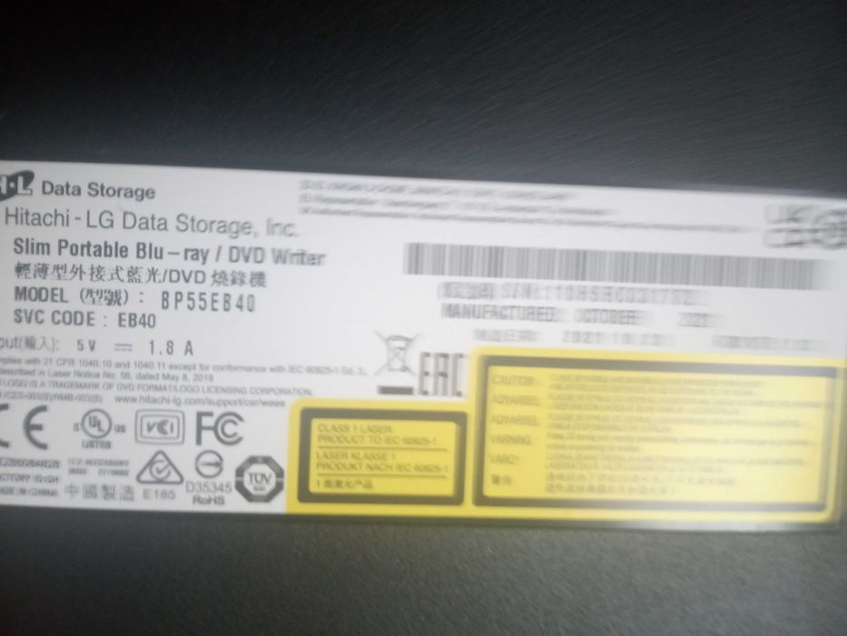 Nagrywarka Blu-ray zewnętrzna Hitachi-LG BP55EB40 jak nowa, 30%off