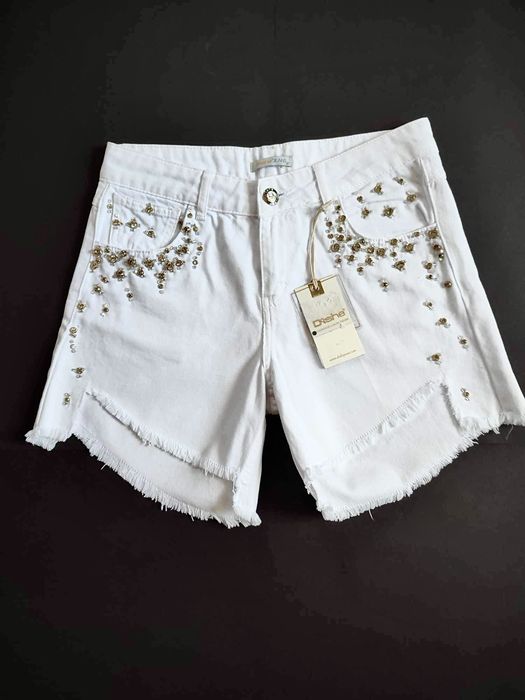 Szorty damskie białe Dishe z cyrkoniami, jeansowe, r. 27/M, nowe