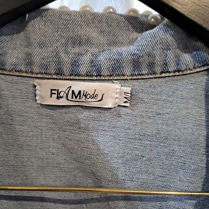 Piękna Miękka Błękitna Katana Kurtka Jeansowa Cyrkonie Perły M/L