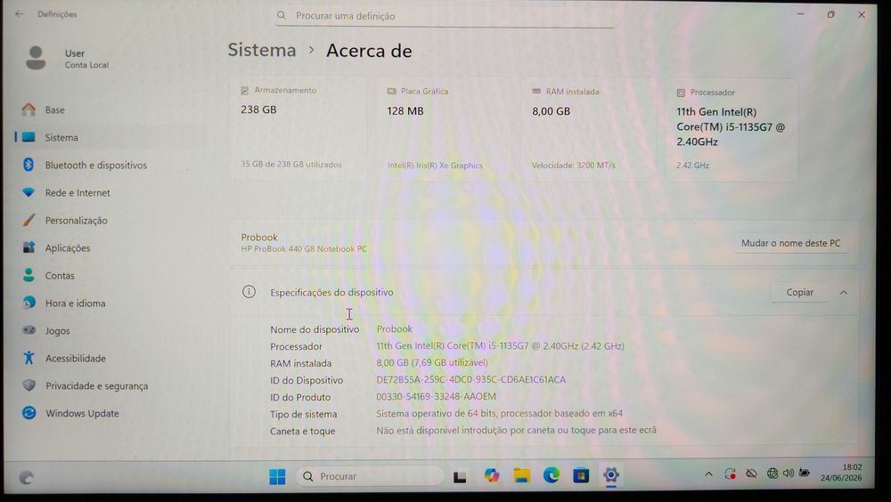 HP ProBook 440 G8 (Intel i5 11ª Ger / 8GB RAM / 256GB SSD) – Excelente Estado