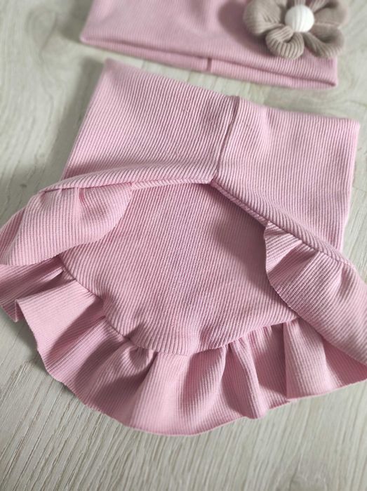 Od ręki! Komplet wiosenny zestaw czapka komin falbanką prążek 40-44cm