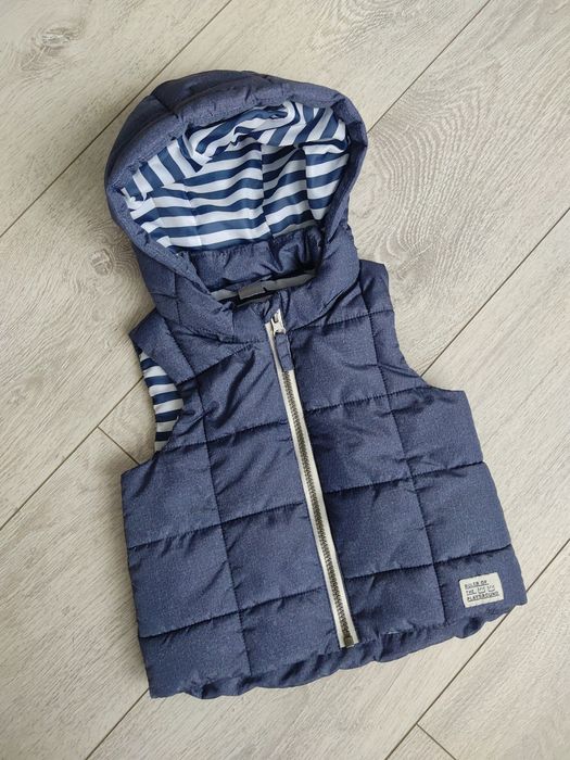 H&M 80 86 kamizelka bezrękawnik niebieski jesień wiosna odpinany kaptu