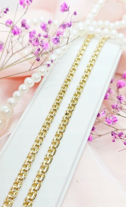 Złoty łańcuszek, oryginalny splot, klasyczny pr 585 r. 50cm