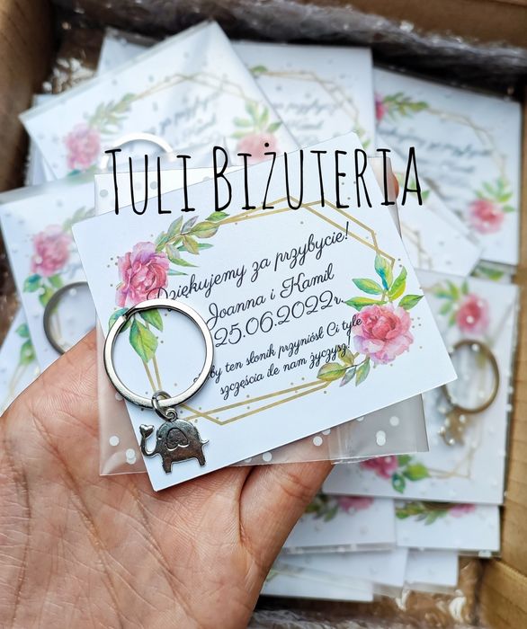 Podziękowania dla gości weselnych brelok słonik