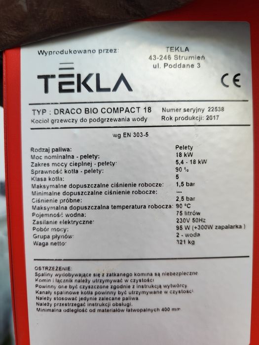 Piec na Pellet Tekla Draco Bio compact 18kw