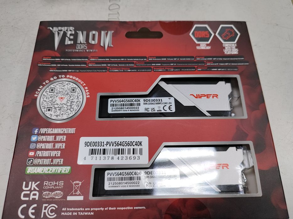 Patriot Viper Venom DDR5 64GB (2x32GB) 5600MHz Gaming Memory: 35