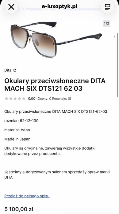 Dita Mach Six DTS121 oryginalne okulary tytan unisex nowe