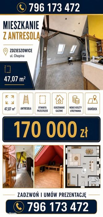Mieszkanie na 2 piętrze, 47,07 m² | Otwarta przestrzeń