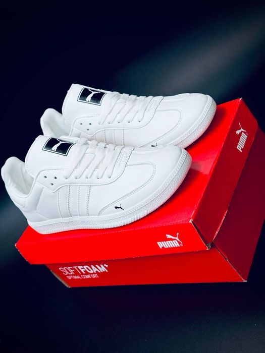 Белые класические кеды пума / кроссовки пума мужские / puma кожаные летние красовки / на низком ходу / мягкие кеды  / пума кросовки