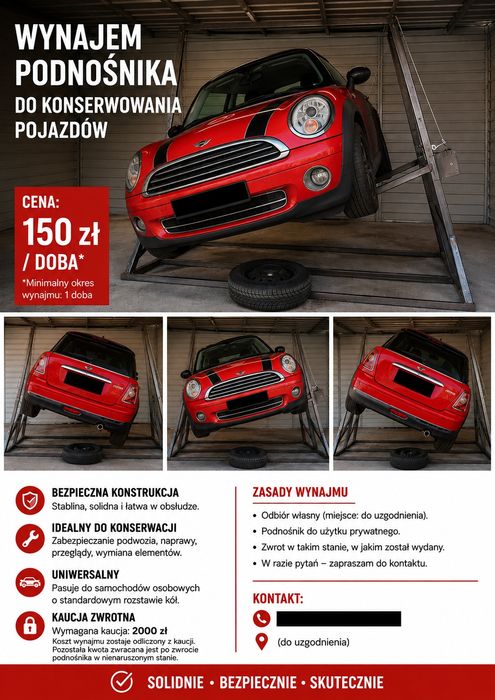 Konserwacja pojazdu, podnośnik kołyska