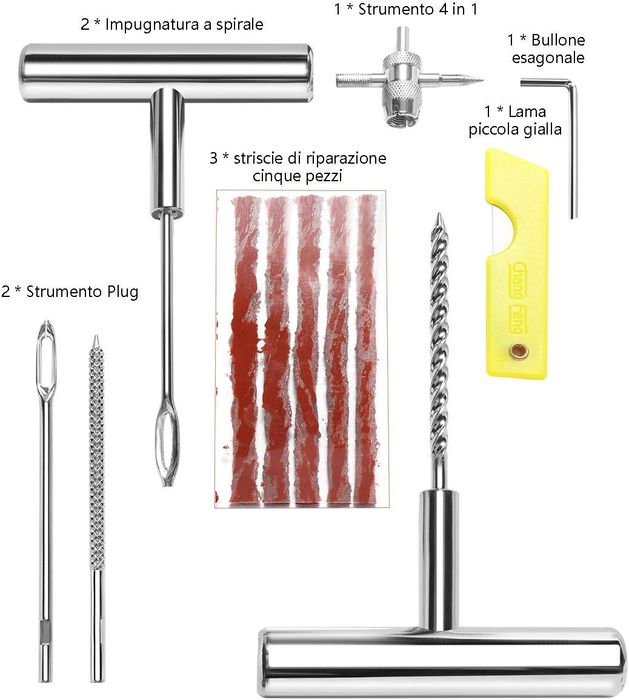 Kit reparação pneu automóvel com 22 acessórios e estojo NOVO