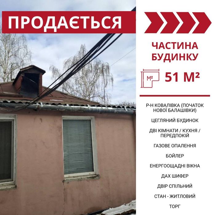 Продається 2-к частина будинку в Кропивницькому, р-н Ковалівка