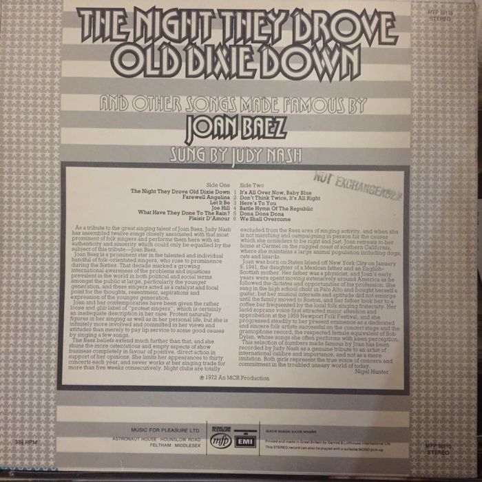 Vinil Joan Baez sung by Judy Nash - 1972