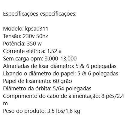 D91- Lixadeira Orbital VEVOR 350W Elétrica Rotativa 125mm 6 VELOCIDADE