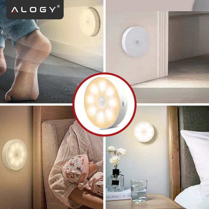 Lampka LED z Czujnikiem Ruchu Nocna Bezprzewodowa Ciepła 3000K USB 8cm