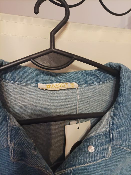 Kurtka blue jeansowa oversize frędzle