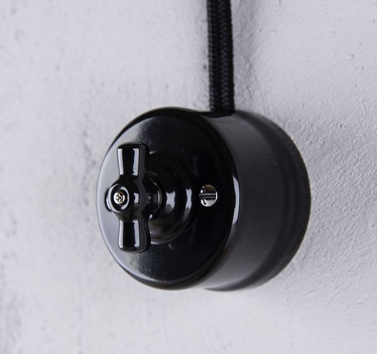 2 szt Wlacznik ceramiczny natynkowy czarny retro